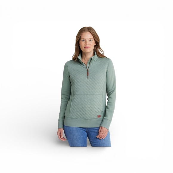 L.L. Bean Tops - LLBean Women's Quilted Quarter-Zip Pullover Green, size XL